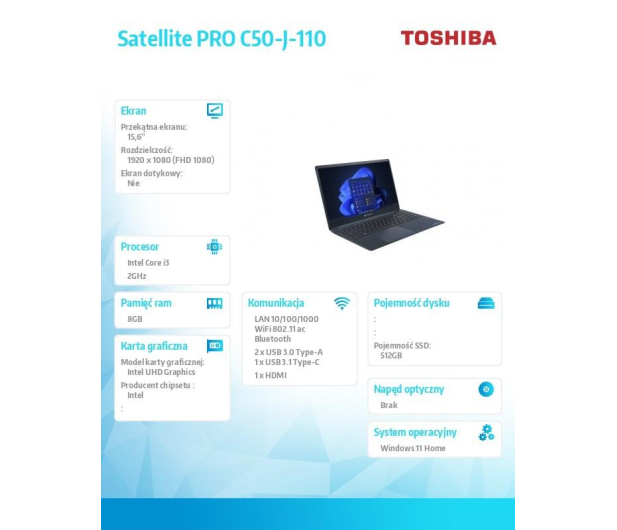 Toshiba Dynabook SATELLITE PRO C50 i3-1125G4/8GB/512/Win11 - 1075264 - zdjęcie 2